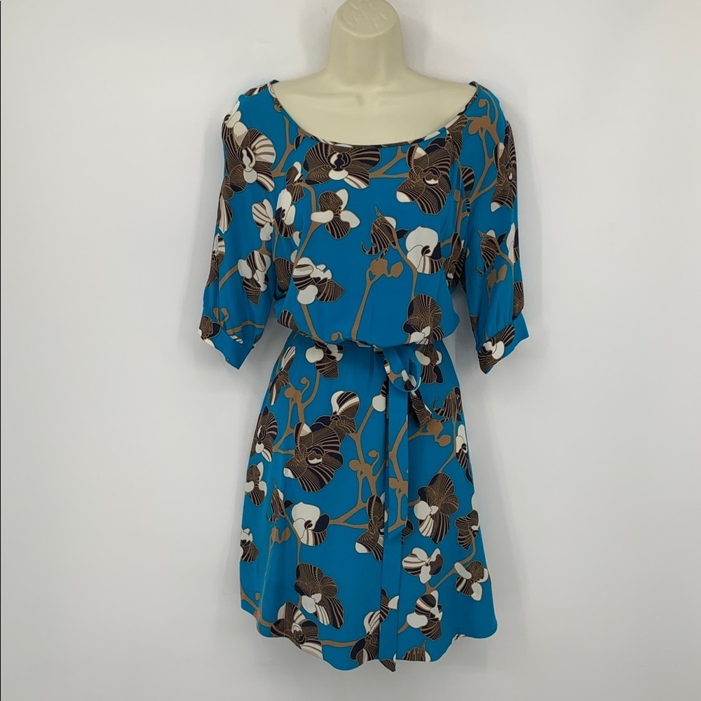 Diane Von Furstenberg Turquoise Floral Belted Dress